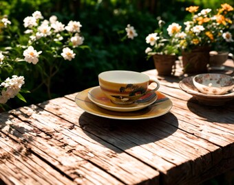 1920s Noritake Japan Lustreware – Hand‑Painted Swan Lake Dessert Plate + Teacup & Saucer Set