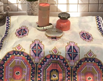 Vintage Beauty and Accessories Bundle – Scarves, Avon Unforgettable Powder Jars, Talc Tin, Enamel Bangle & Brass Compact