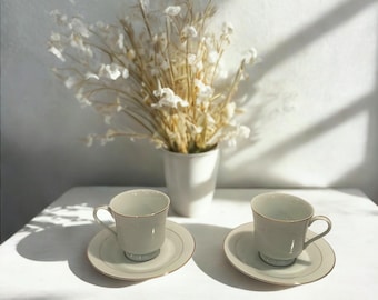 Vintage Japanese Teacup Saucer Set • Footed Porcelain Gold Trim 6209