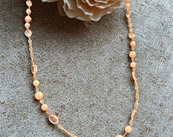 Gold‑Tone Necklace with White Baroque Pearls & Faceted Clear Beads | Elegant Mixed‑Media Jewelry