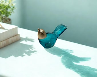 Vintage Avon Bird of Happiness Cologne Bottle – Blue Glass with Gold‑Tone Metal Head (1970s)