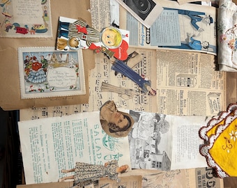 Vintage Ephemera Bundle – 1897 Catalog, 1940s Cards, Music Sheets, Photos, Junk Journal Supplies