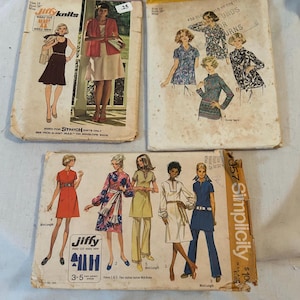70s Simplicity Sewing Pattern Trio | 5359 Tunics, 6259 Knit Set, 9057 Caftan & Flared Pants Retro Lot