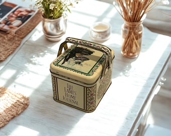 Vintage Ladies Home Journal Tin – March 1910 Cover Art Basket – Hinged Storage Memorabilia