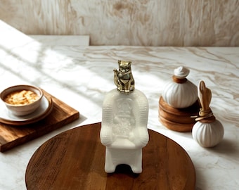 Vintage Avon Milk Glass Rocking Chair Perfume Bottle • Gold Cat Cap (1976)