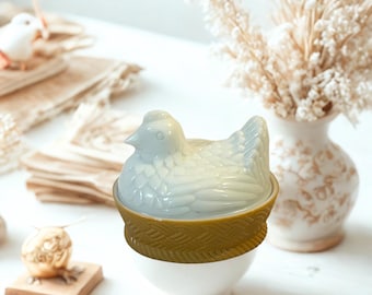 Vintage Avon Milk Glass Hen on Nest Covered Dish | 1970s Farmhouse Trinket Box