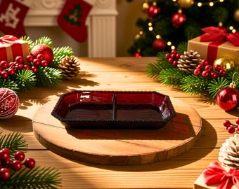 Vintage Avon 1876 Cape Cod Collection Ruby Red Divided Relish Dish | Retro Pressed Red Glass Condiment Tray for Holiday Entertaining