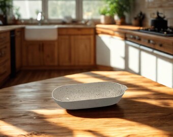 Vintage LA Pottery broodschaal • Gespikkeld Californisch aardewerk • Middeleeuwse langwerpige serveerschaal • Cal USA