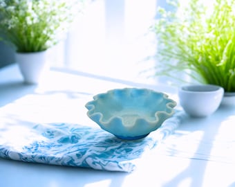 Fenton Blue Satin Persian Medallion Bowl – Vintage Ruffled Art Glass (1970s–1980s)