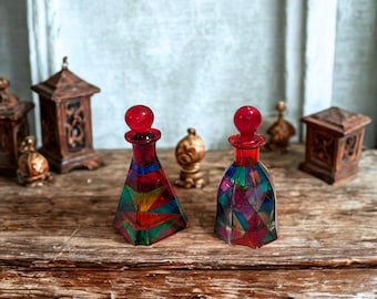 Vintage Stained Glass Perfume Bottles • Hand-Painted Italian Murano Style Vanity Decor