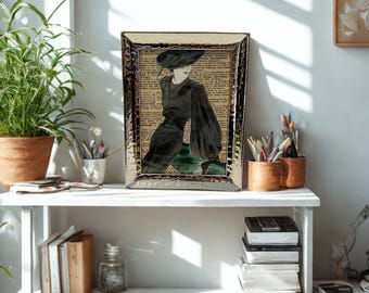 Deco Fashion Print – Vintage Woman Illustration on Dictionary Page