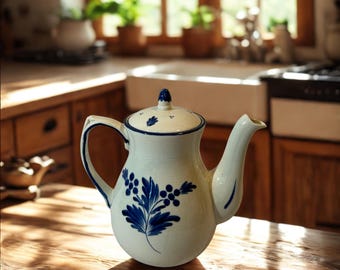 Vintage Delft Blue Ceramic Teapot, Hand Painted Delfts Blauw Coffee Server, Dutch Floral Pottery, Holland Blue White Decor