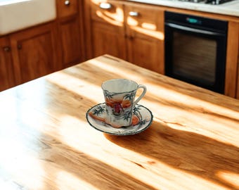 Tasse à thé et soucoupe japonaises vintage - Bambou et porcelaine paysage peints à la main, style nippon