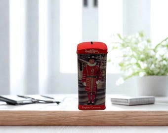 Vintage Russell Stover Beefeater Tin Bank • Tower of London Yeoman Warder Candy Canister • 1980s Collectible British Guard Tin
