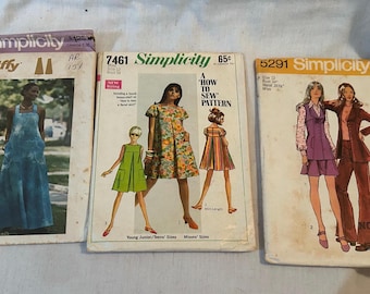 Vintage Simplicity Sewing Patterns: 60s 70s Mod Sundress, Tent Dress, Bell-Bottoms