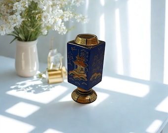 Vintage Japanese Cobalt Blue Vase • Hand Painted Made in Japan • Gold Gilt Landscape Art