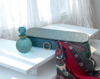 Vintage Feminine Gift Set – Bogene Quilted Glove Box, Avon Blue Perfume Bottle, Italy Shawl & Rhinestone Scarf Brooch