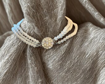 Retro Multi‑Strand Frosted Beaded Necklace | Translucent Beads with Ornate Round Clasp