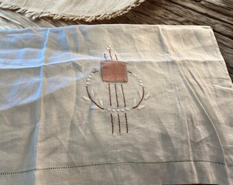Early–Mid 20th Century Linen Tea Cloth | Vintage Hand‑Embroidered Small Tablecloth