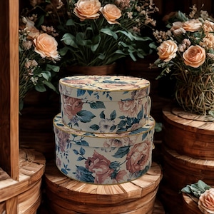 Scatole porta cappelli impilabili vintage con stampa floreale – Scatole rotonde portaoggetti con stampa di rose rosa, decorazione cottagecore