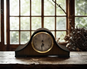 Vintage Linden Mantle Clock • Napoleon Style • Wood-Grain Finish • Westminster Chime