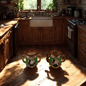 Vintage Toby Style Tea Set from Japan – 1940s Occupied Japan Ceramic Teapot, Creamer & Sugar