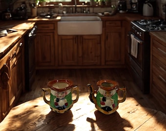 Juego de té estilo Toby vintage de Japón – Tetera, lechera y azucarero de cerámica de la época de la ocupación japonesa de la década de 1940.