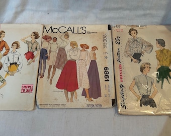 Vintage Mid-Century Sewing Patterns: Mandarin Blouse, Tailored Shirt, A-Line Skirt