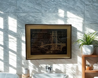 Vintage Golden Gate Bridge Etching with Music – Ted Keil Art