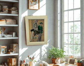 Retro Fashion Illustration Art – 1930s Figures Layered on Dictionary Page