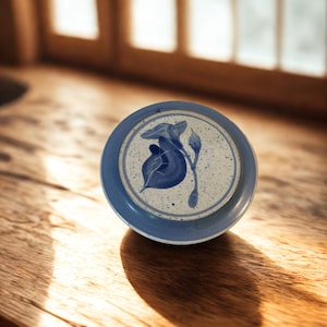 Signed Robert Fishman Studio Pottery Item | Vintage Rhode Island Morning Glory Hand-Painted Art Pottery with Maker Bird Mark