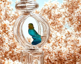 Vintage Avon Island Parakeet Perfume Decanter – Blue Glass Bird with Yellow/Green Head (1970s)