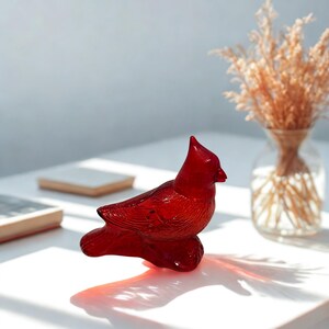 Vintage Avon Cardinal Parfüm Flasche - Rubinroter Glasvogel mit rotem Kunststoff Kopf (1970er - 80er Jahre)