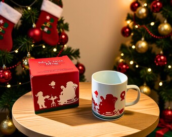 Vintage 1984 Avon Mr Claus Christmas Coffee Mug, Retro Red Silhouette Santa Cocoa Cup, Holiday Tableware