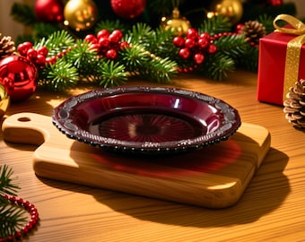 Vintage Avon 1876 Cape Cod Ruby Red Pie Plate Server | 10.5 Inch Pressed Glass Bakeware & Holiday Serving Dish
