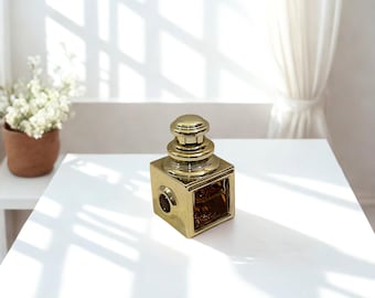 Decantador vintage Avon con forma de farol de coche • Botella dorada con forma de farol de coche de los años 70 • Expositor coleccionable de perfume para después del afeitado en vidrio ámbar