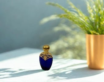 Vintage Avon Mesmerize Perfume Bottle • Cobalt Blue Glass with Gold Filigree • Collectible Vanity Decor