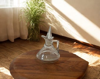 Burette en verre Heisey vintage avec bouchon | Bouteille d'huile et de vinaigre en verre pressé Mid-Century | Carafe en verre cannelé