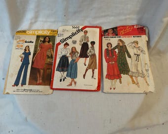 Vintage 1970s 1980s Sewing Patterns – Marie Osmond Peasant Dress, Jiffy Knits, Skirts