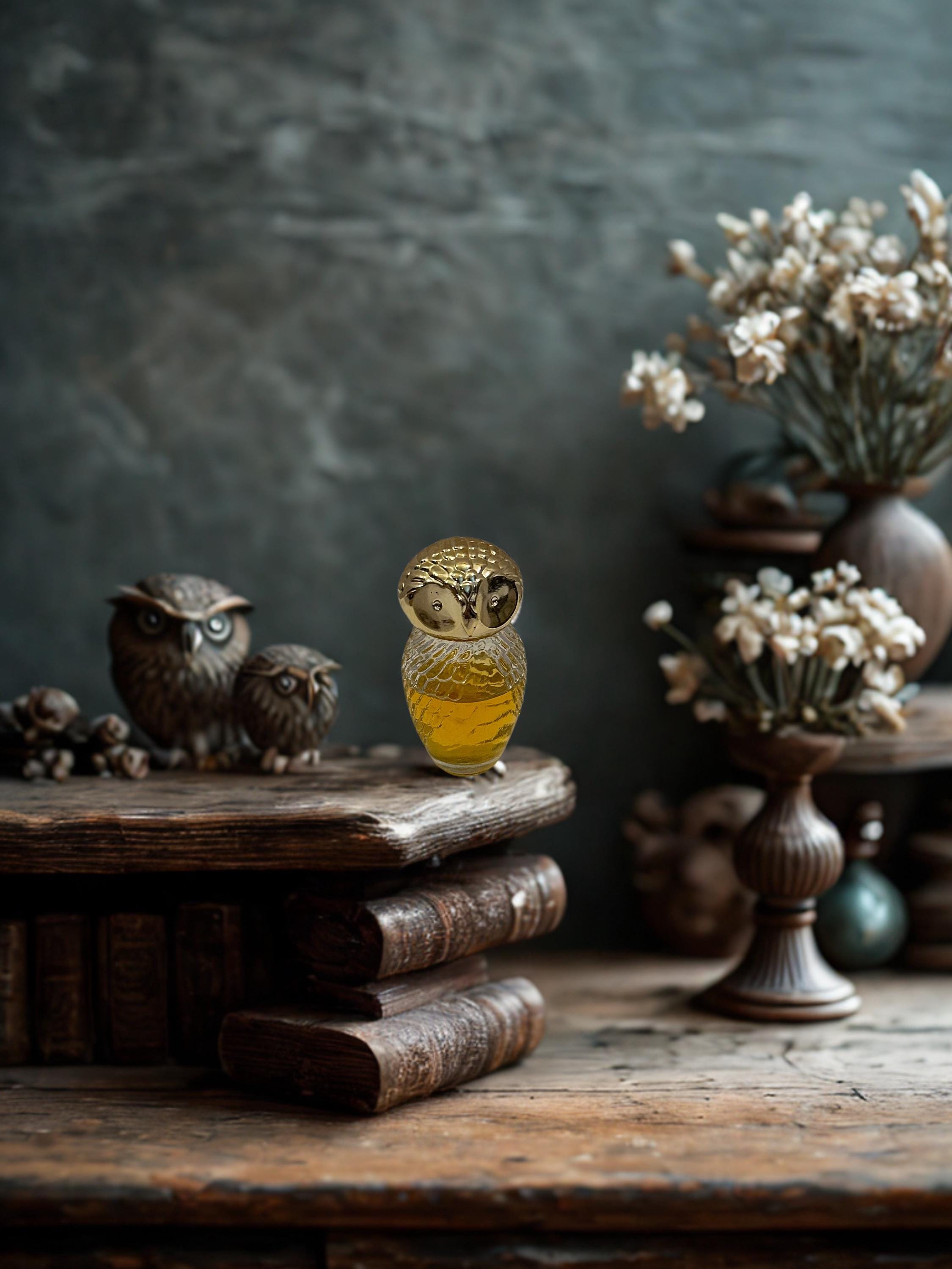Vintage Avon “Occur!” Owl Cologne Bottle – Clear Glass with Gold‑Tone Plastic He