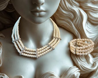 Vintage Faux Pearl Choker Bracelet Set | Mid-Century Costume Jewelry