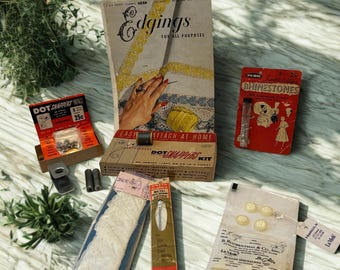 Mid‑Century Sewing Supplies Bundle – Snaps, Zipper, Buttons, Thread & More