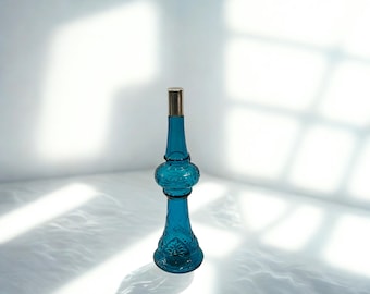 Vintage Avon Turquoise Genie Bottle, Textured Glass Cologne Container, 1970s Retro Décor