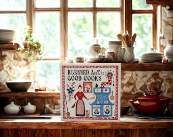 Vintage Berggren Trayner Trivet • 1960s Swedish Folk Art Tile, “Blessed Cooks” Wall Decor