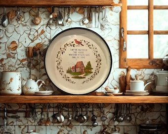 Vintage Farmhouse Plate • Floral Wreath Bird Quote Wall Hanging