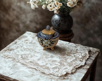 Vintage Japanese Lusterware Lidded Jam Jar | Iridescent Peach & Blue Sugar Bowl | Hand Painted White Floral Mid Century Decor