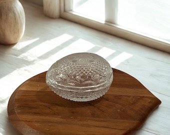 Plato para huevos de cristal de plomo Avon Fostoria Vintage 1977 – Caja de baratijas de cristal tallado coleccionable para el Día de la Madre, bombonera con motivo de piña, dos piezas C