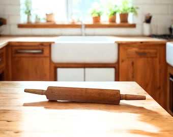 Vintage Wooden Rolling Pin • Primitive Turned Wood Kitchen Tool • Rustic Farmhouse Baking Decor