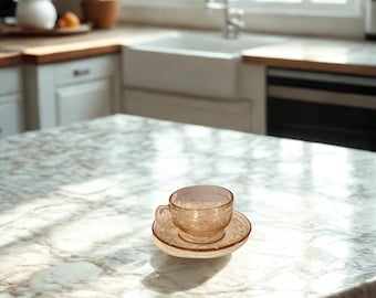 Vintage Pink Depression Glass Cup & Saucer – 1929–1936, Hazel‑Atlas / Jeannette Style