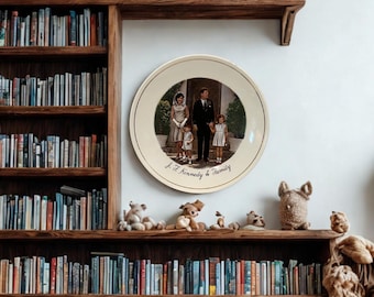 Vintage JFK & Family Commemorative Plate – John F. Kennedy Ceramic Portrait with Gold Rim